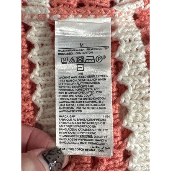 NWT GAP Womens Crochet Short Sleeve Sweater Top Pink White Stripe Size M - Picture 6 of 9
